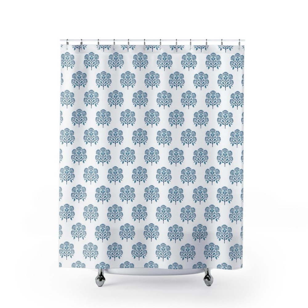 Elegant Blue Floral Shower Curtain